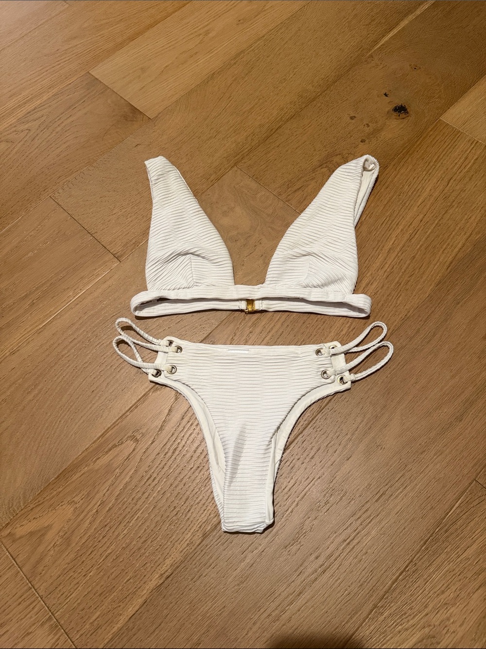 Blue Life White Textured Ribbed Triangle Bikini Set - Picture 2 of 7